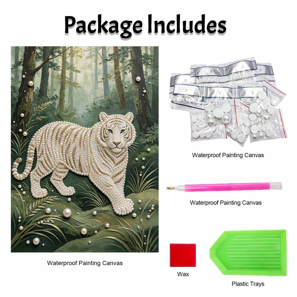 DIY Pearl Diamond Art Painting kits for Adult and Beginners, Majestic White Tiger Sparkling Painting Craft Home Wall Decor handmade Gift