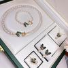 Elegant Freshwater Pearl Necklace Set with Abalone Shell Butterfly Inlays for Women