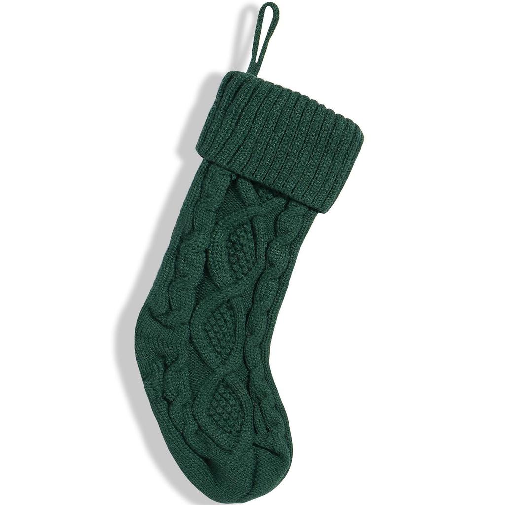 Festive Plaid Wool Knitting Christmas Stocking - Large Gift Bag Ornament