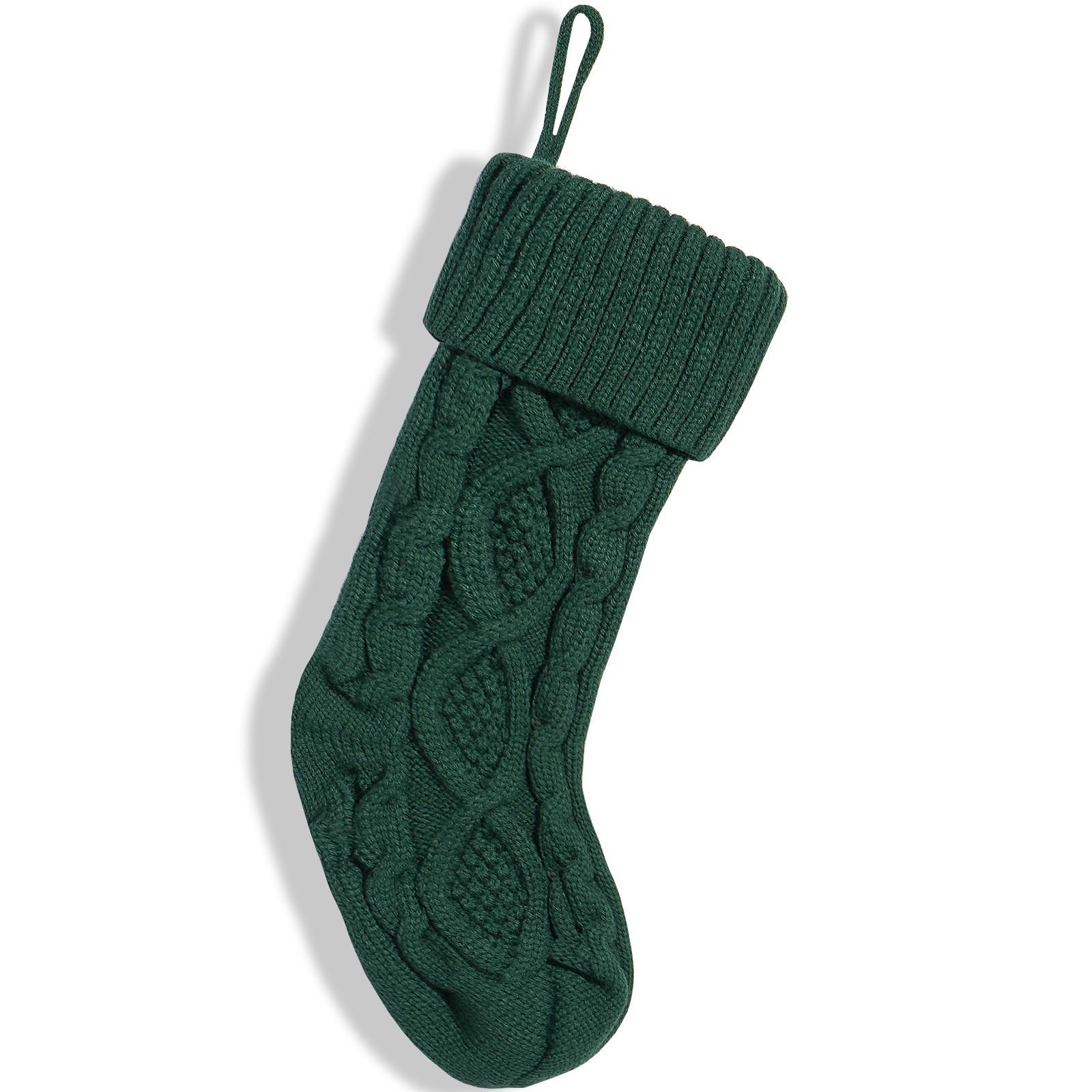 Festive Plaid Wool Knitting Christmas Stocking - Large Gift Bag Ornament зелёный
