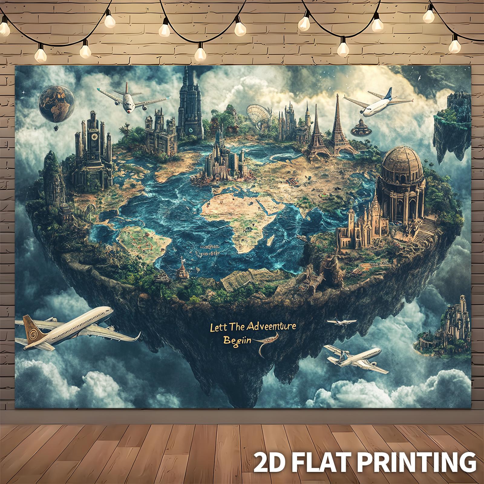 1pc Adventure Travel Fantasy Theme Background Cloth Party Banner Art Fantasy Style World Landmark 180X110