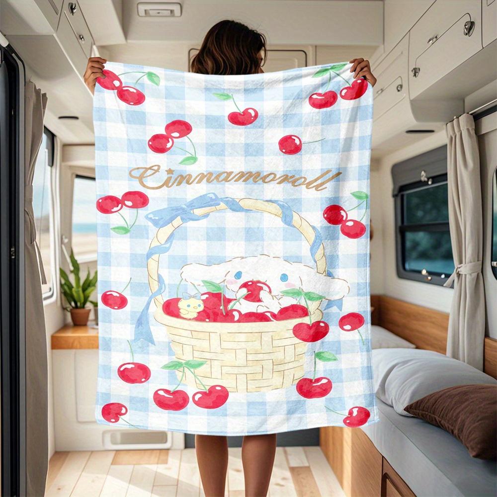 

1pc Cherry, Basket, Cinnamoroll RV flannel blanket, pattern printed blanket, sofa bed couch car office camping travel warm comfortable soft 130x150cm