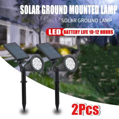 1~2er Pack Solarleuchte Außen Verstellbar 7-LED-Scheinwerfer Erdspieß Wasserdicht Solarbetrieben Rasenlampe für Landschaftsdekoration