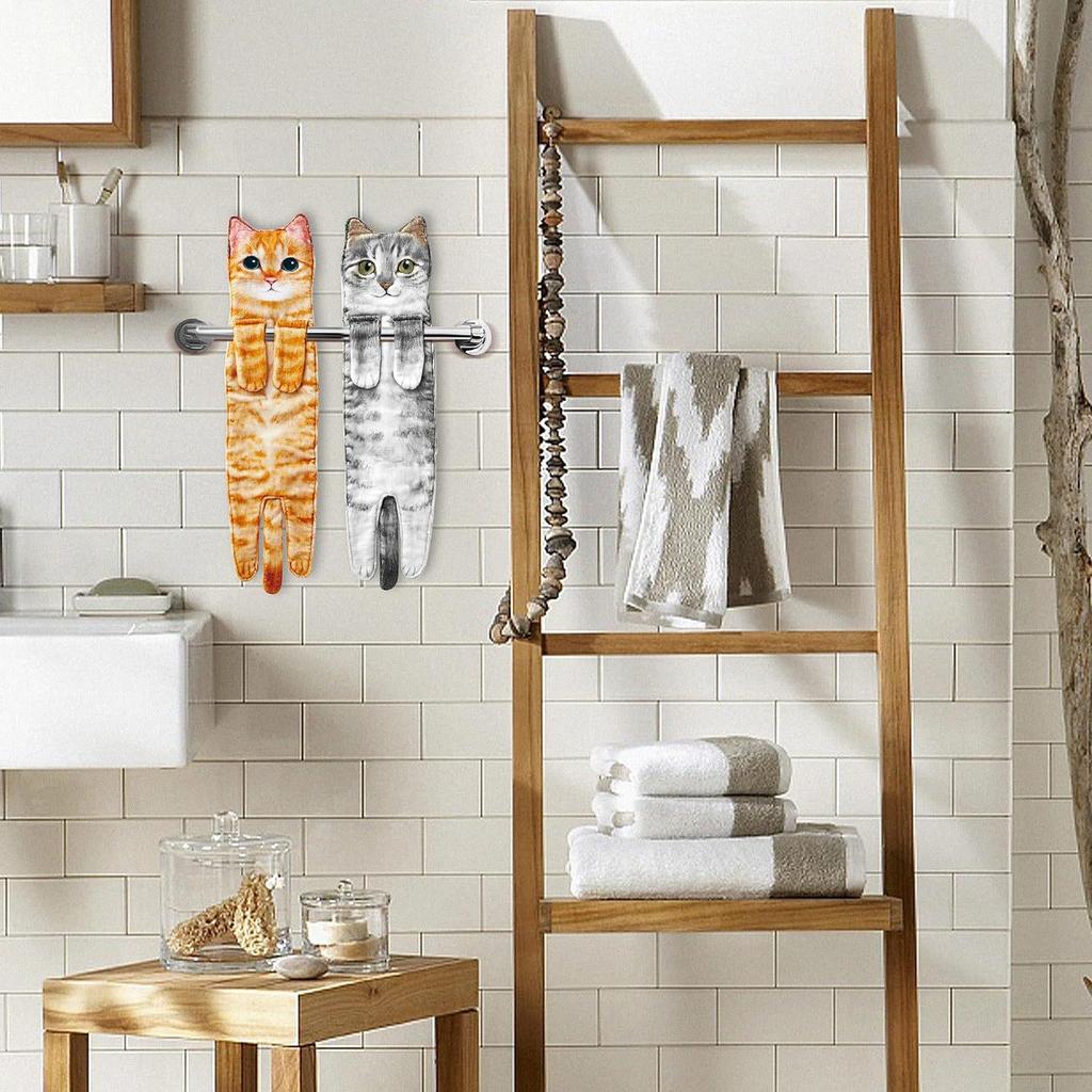 Popular Cute Cat Hand Towel - Hangable, Thick, for Kitchen and Bathroom