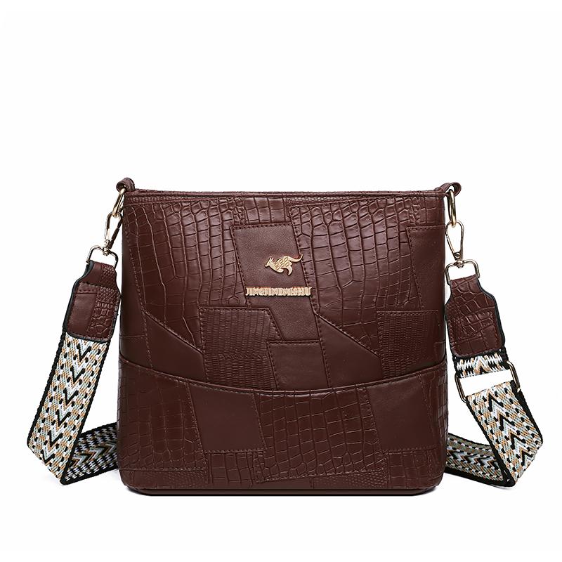 Stitching Women's Bag PU Shoulder Bag Bucket Bag