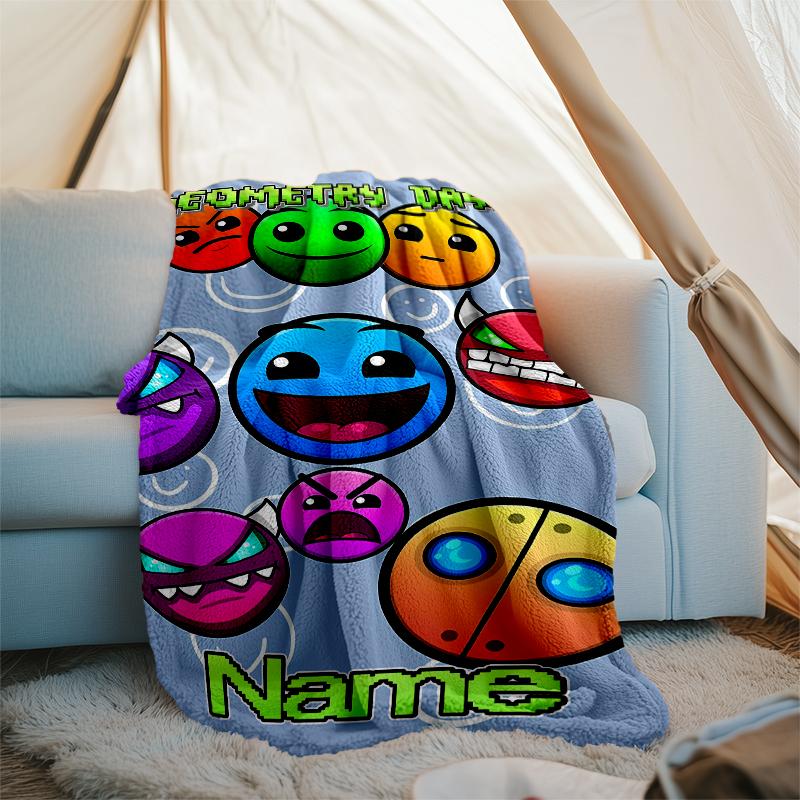 Gepersonaliseerd Custom Naam Deken - Geometry Dash Print Design, Deken voor Bank, Bed, Reizen, Kamperen - Zacht en Warm, Geweldig Cadeau