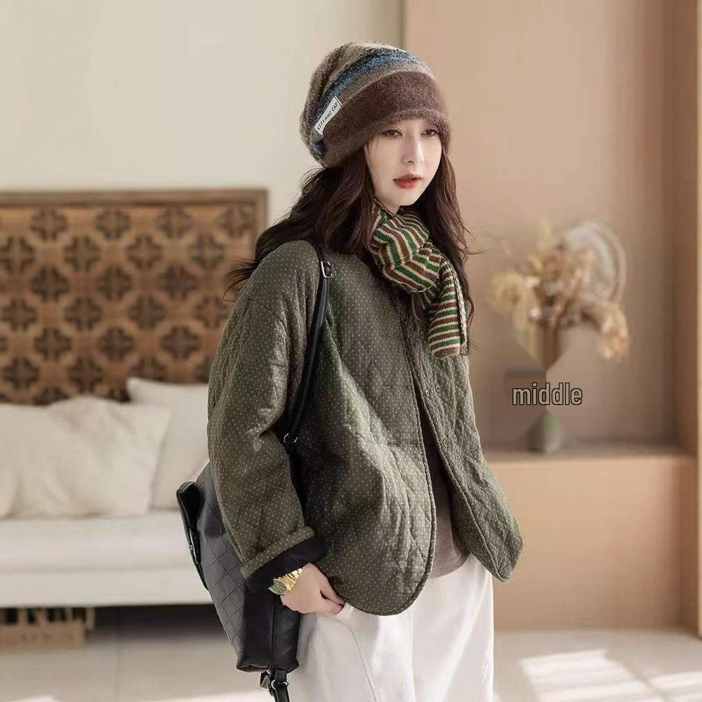 Women's Retro Polka Dot Quilted Cotton Jacket: Warm Winter Outerwear