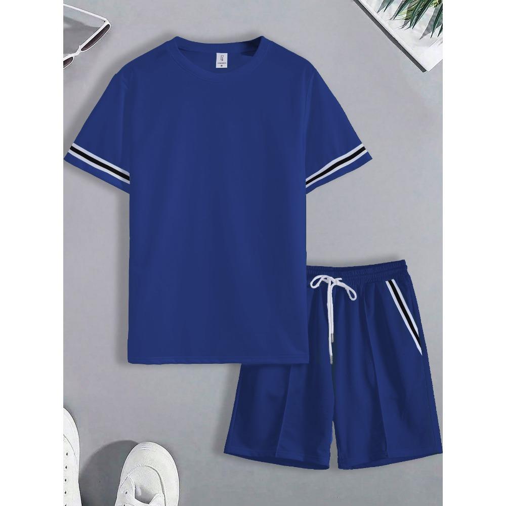 Summer men's short-sleeved short pants set with digital prints breathable and