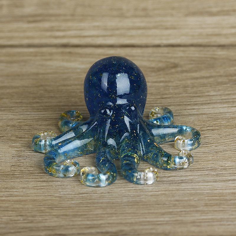 Miniature Octopus Statue Natural Crystal Agate Stone Crushed Stone Dropper Resin Squid Home Tabletop Landscape Ornaments Crafts