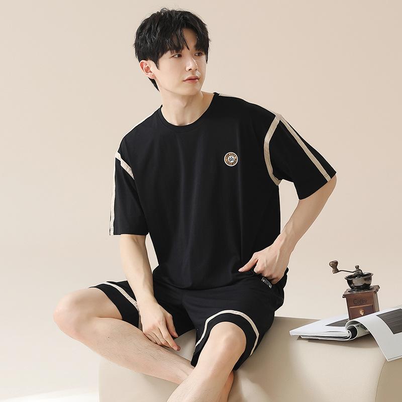 1011 new pajamas men's summer thin short-sleeved shorts large-size loungewear can be worn outside pure cotton summer suit