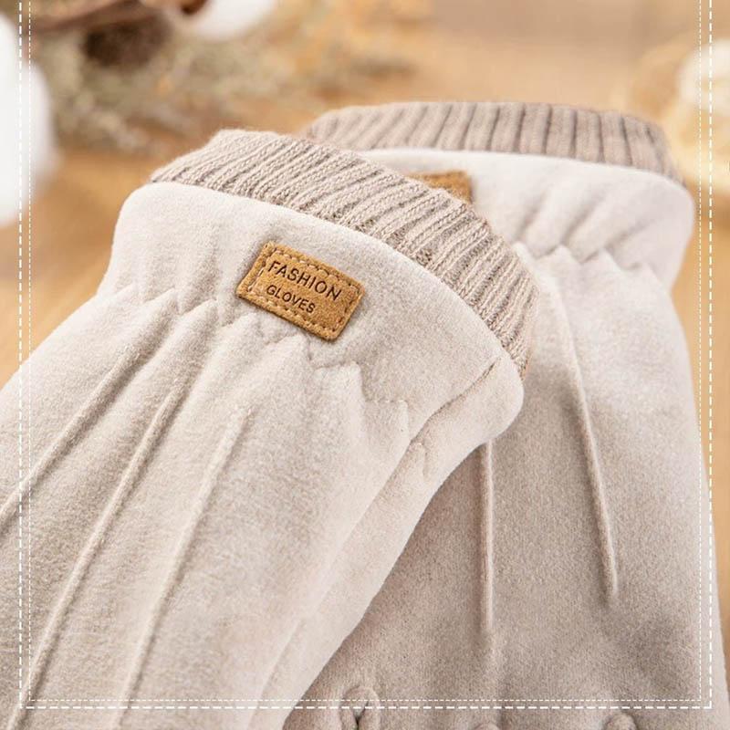 Suede Winter Women Gloves Touch Screen Thicken Velvet Warm Full Finger Windproof Autumn Outdoor Female Gloves