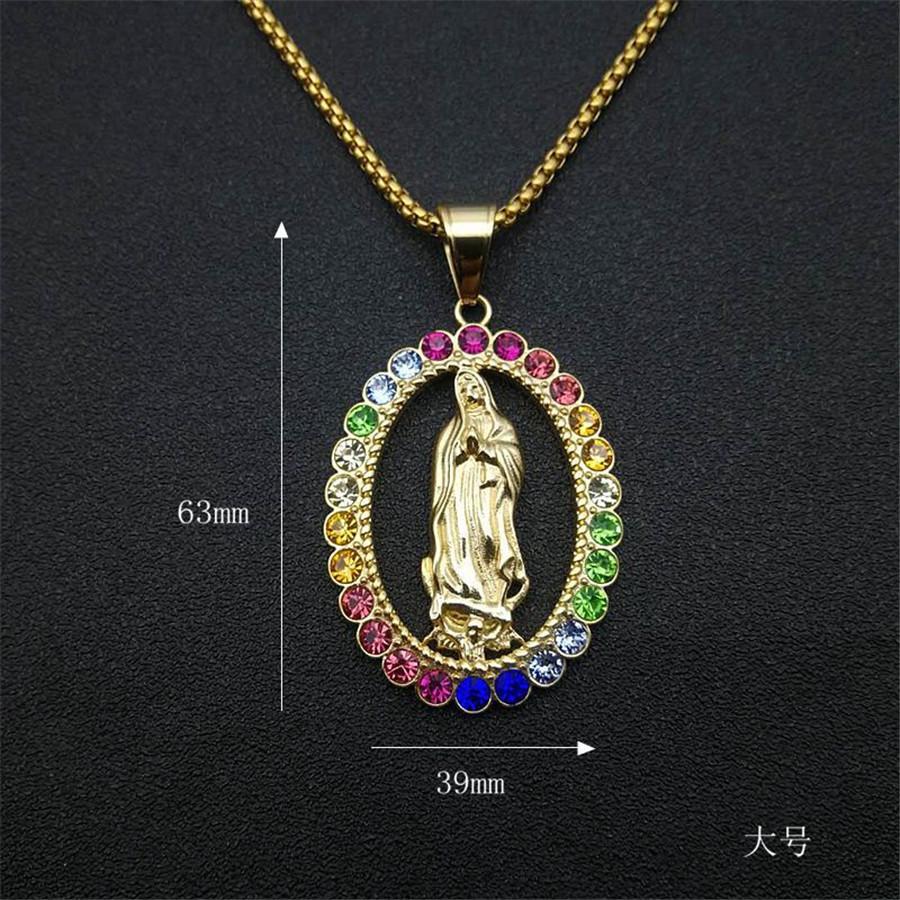 Hip Hop Iced Out Große Jungfrau Maria Halsketten Anhänger Goldfarbe Edelstahlkette Für Frauen Christlicher Schmuck Madonna XL1145
