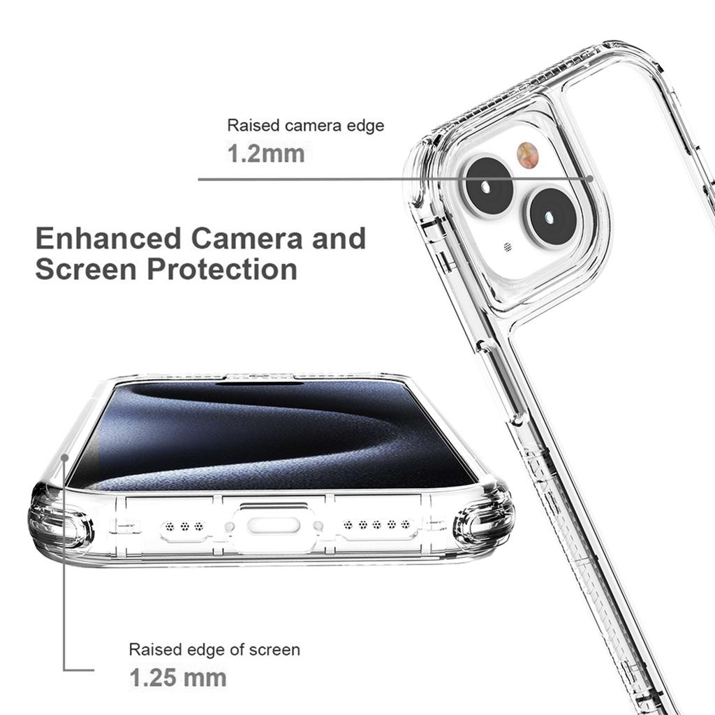 For iPhone 15 Case Hybrid Acrylic+TPU 3-in-1 Transparent Phone Cover