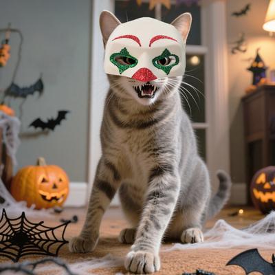 Klaunská kočičí maska Lesklá klaunská maska s kamínky Domácí mazlíčci Cosplay maska s otvory pro uši pro kočky Halloweenská kostýmová párty Focení