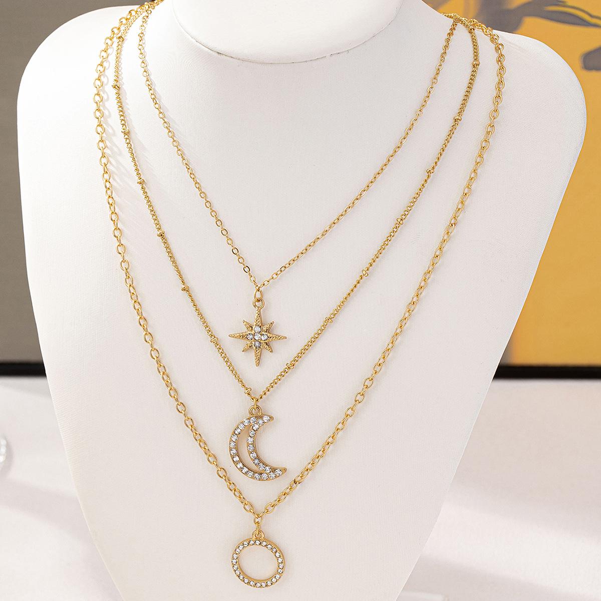 

Модное и простое многослойное ожерелье со звездами и луной золотой