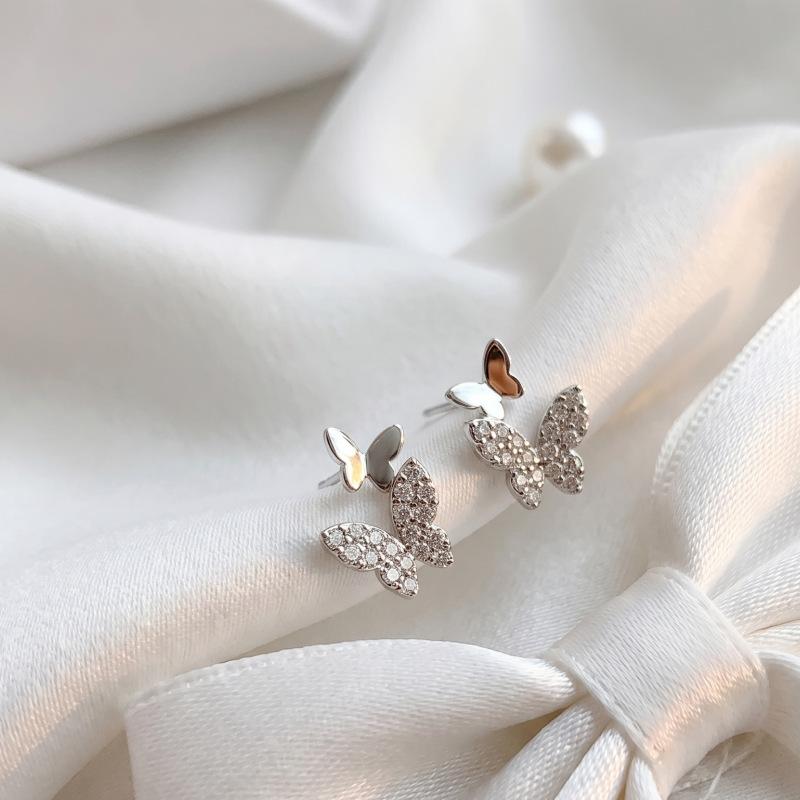 Hot-selling Butterfly Stud Earrings Full of Diamonds Simple Female Korean Version Small Temperament Earrings Jewelry Stud Earrings