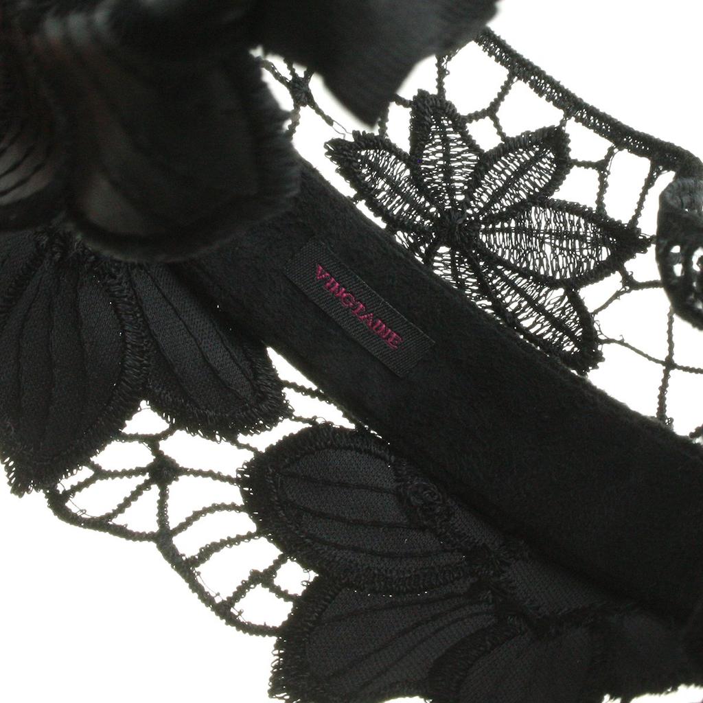 VINGTAINE Spitze Leder Blume Stirnband Kopfschmuck Schwarz HK-41