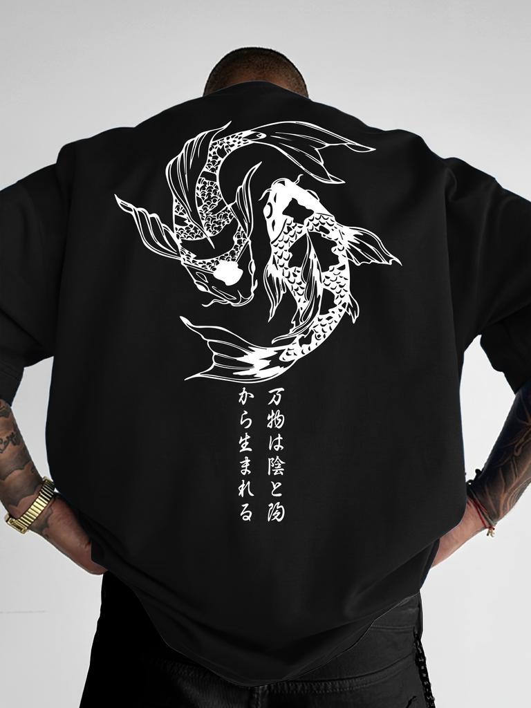 Mens Fish Pattern Printed TShirt 100 Cotton Simple and Loose Fit Fashionable Clothing TShirt