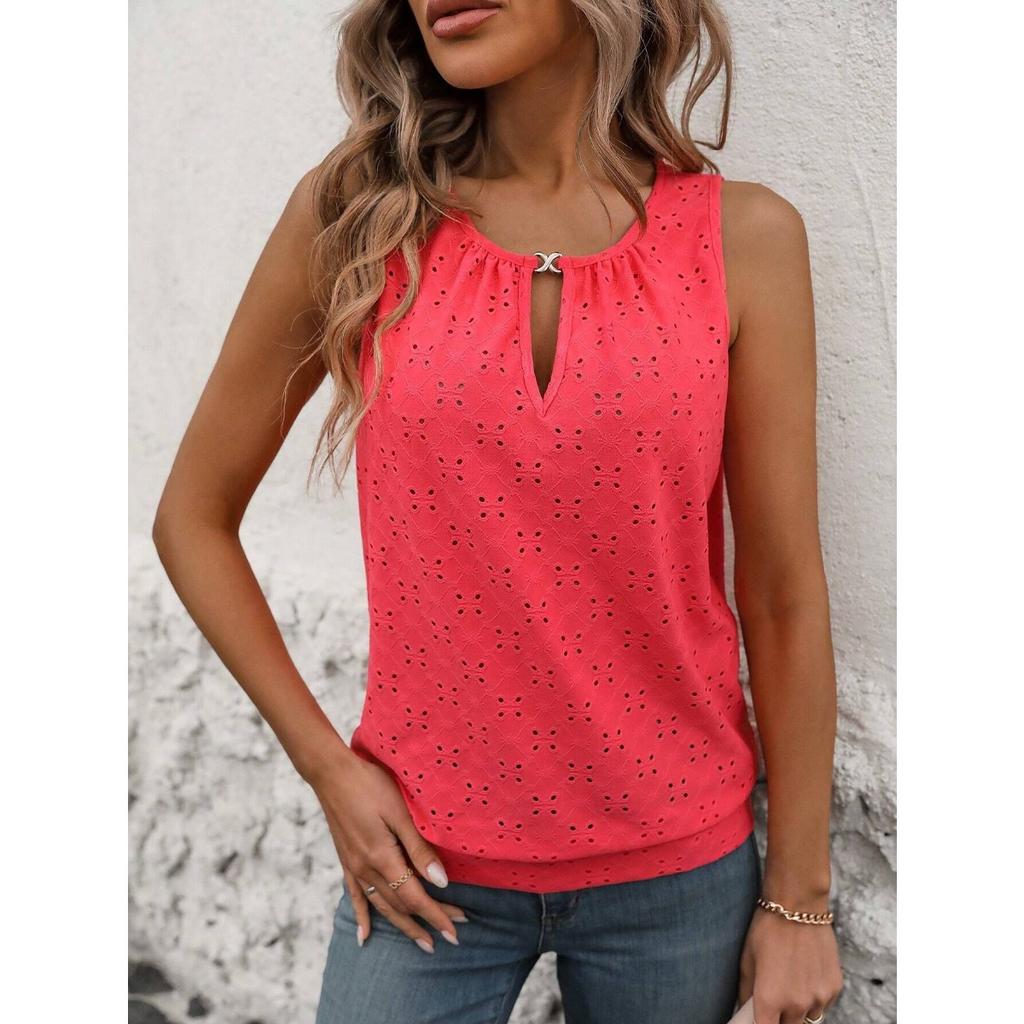 Dame Elegant Ermeløs Vest - Semi-gjennomsiktig Rund Hals Lett Topp, Medium Stretch Casual, Ermeløst Sommerfuglmønster, Ikke Gjennomsiktig