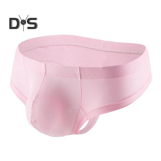Men Summer Thong Low-rise Ice Silk Ribbed Briefs Solid Color High Elasticity Underwear Smooth Lines Underpants