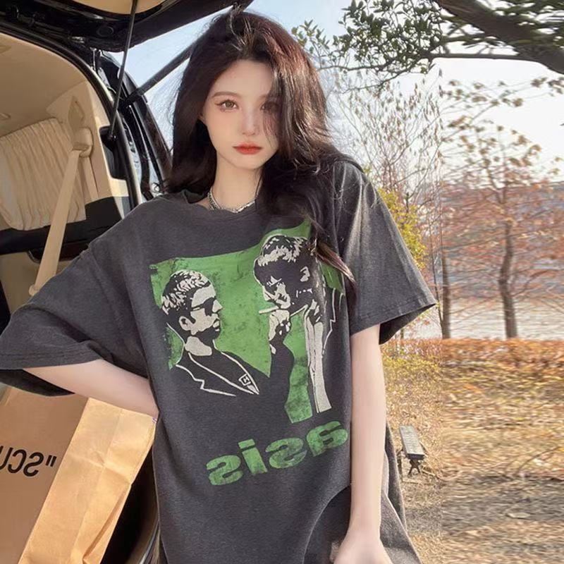 Women's Vintage Washed Oversized T-shirt Short Sleeve Graphic Print Loose Fit Streetwear Tee
