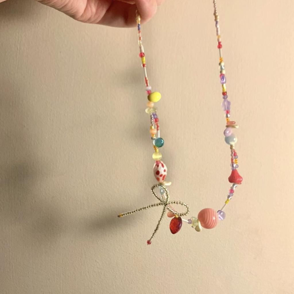 Dopamine Color Apple Woven Necklace Women's New Cute Long Neck Sweater Chain Pendant Accessories