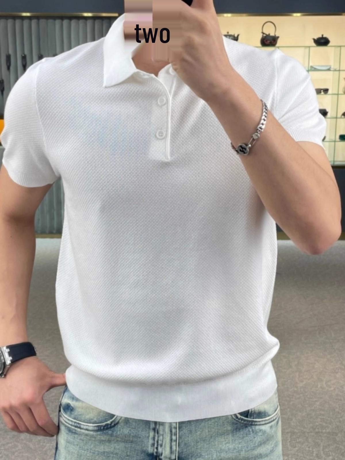 

Мужская американская универсальная трикотажная футболка с коротким рукавом: Свободный, Модный, Повседневный и Современный стиль лацканов для лета 2023 M белый