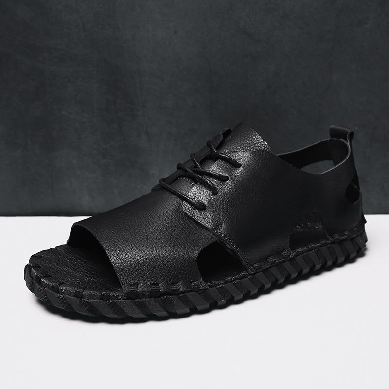 Men's Hollow Out Sandals Breathable Summer Men's Casual Shoes Beach Shoes Handcrafted Headband Outdoor Camping Sandals