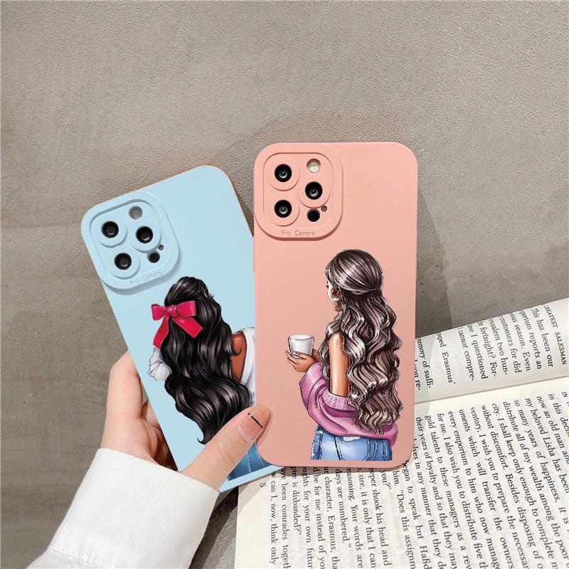 Young Girl Pattern Phone Case for iPhone 11 12 13 Pro Max 14 15 Plus Pro Max 7 8 Plus SE 2020 X XR XS Soft Silicone Cover Fundas