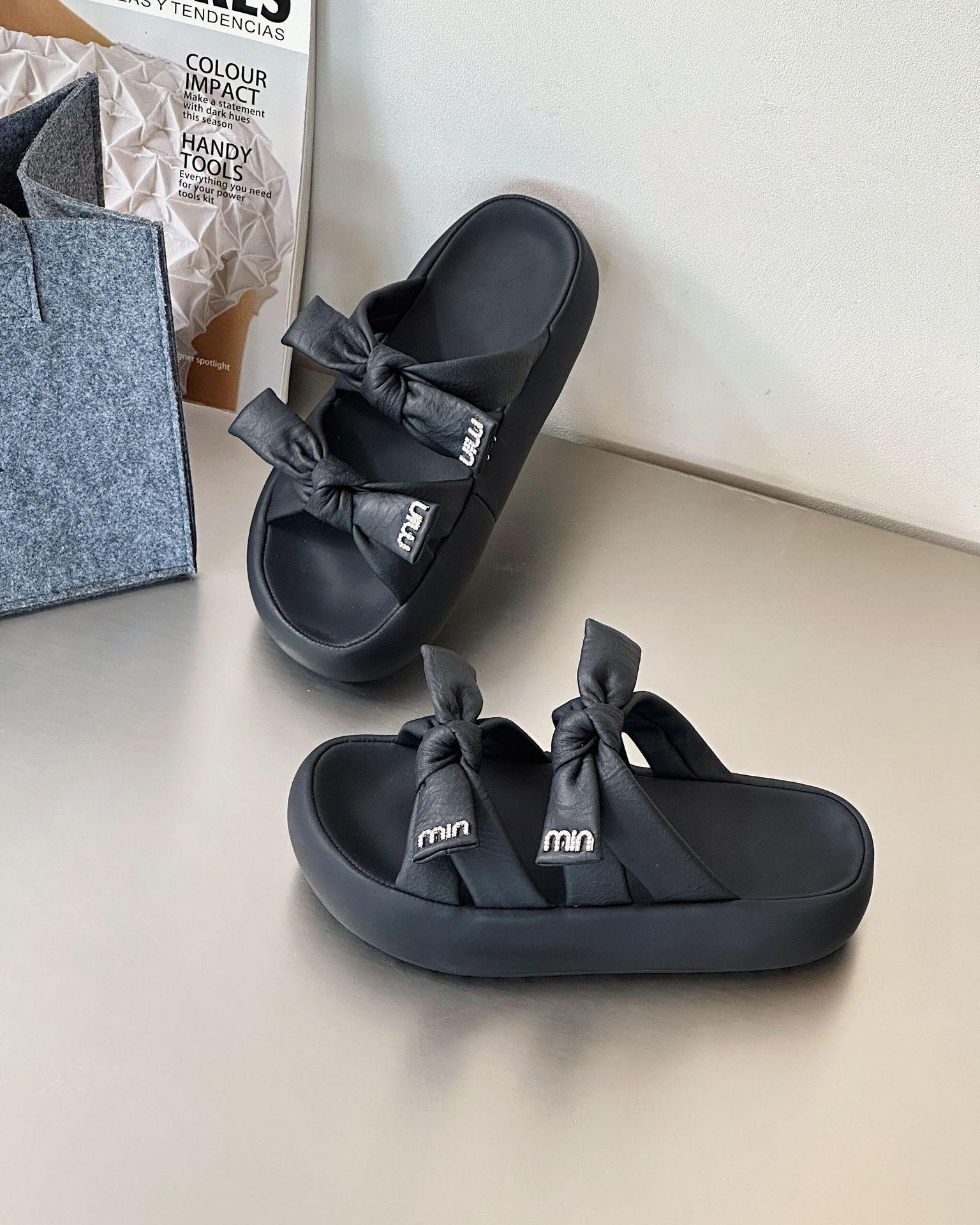 

Fairy wind bow wearing cool slippers female 2025 summer Korean version versatile thick bottom open toe casual sandals 40 чёрный