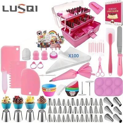 LUSQI 337-teiliges Kuchen-Dekorationswerkzeug Spritzbeutel und drehbarer Kuchen-Drehteller Ständer Set Spachtel Set DIY Fondant Gebäck Backwerkzeug