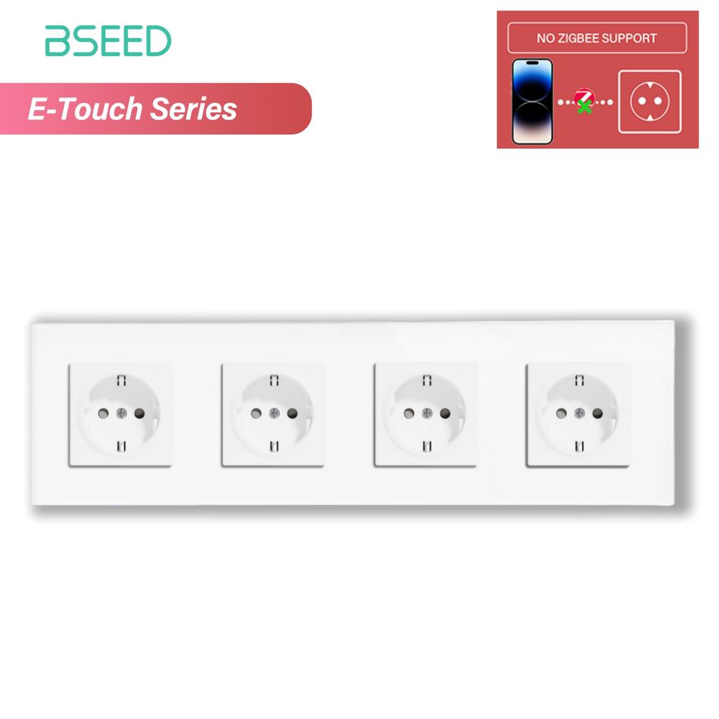 BSEED 1/2/3/4Gang Zigbee Touch Switch Glass with EU Sockets Smart Wall Light Switch Touch Screen Backlight E Series