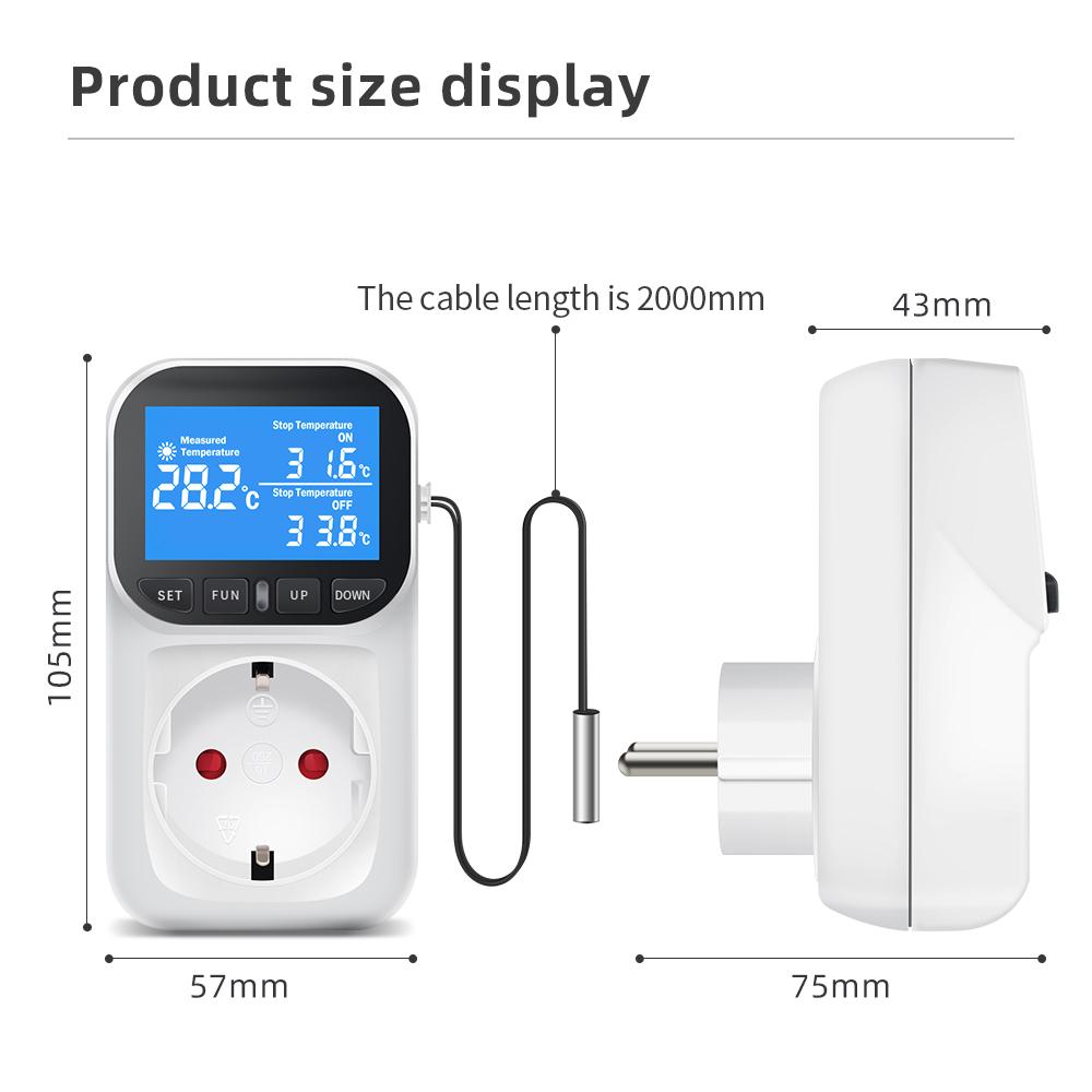 16A Thermostat Socket Multi-Function Temperature Controller Outlet with Timer Switch Sensor Probe Heating Cooling Switch