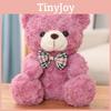 Bear Cute Teddy Plush Toy With Checkered Bow Decoration For Kids Birthday Gift