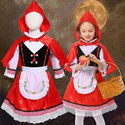Kırmızı Başlıklı Kız Kız Cosplay Kostüm Tutu Kapşonlu Pelerin Yenidoğan Romper Elbise Noel Partisi Çocuklar Kız Elbise 3-8 Yıl
