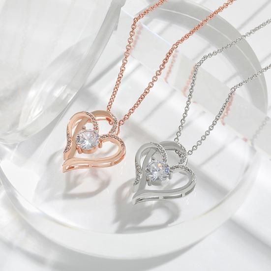 Women Necklace Rhinestone Hollow Heart Pendant Neck Decoration Jewelry Adjustable Prom Party Dating Clavicle Necklace