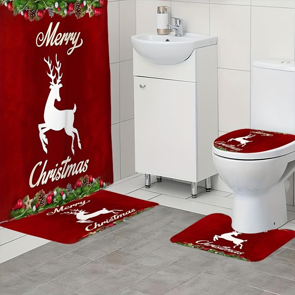 4-teiliges Badezimmer-Duschvorhang-Set Milu-Hirsch Badezimmer-Vorhang mit 12 Haken Rutschfeste Teppiche WC-Deckelmatte Badezimmer-Trennwand