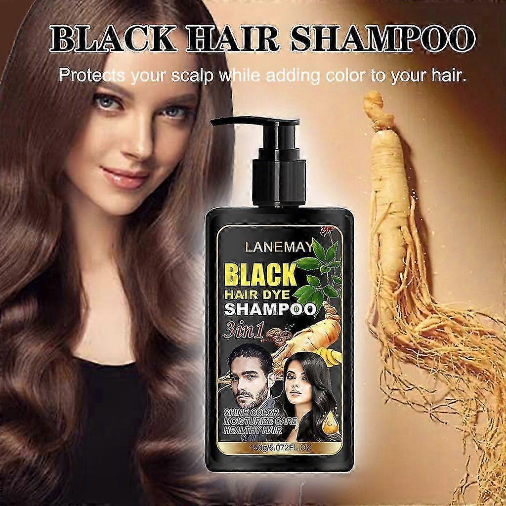 Herbal Black Hair Dye Shampoo 3 In 1 for Gray Hair, Instant Hair Color Shampoo for Women & Men, Black Hair Shampoo for Grey Coverage 150ML 25-26