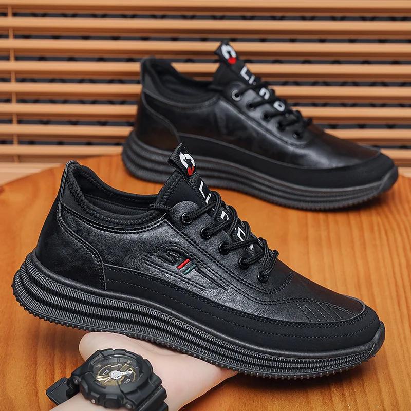 Fashion Brand Men's Casual Shoes High End Genuine Leather Loafers Elasticity Soft Sole Walking Shoes Comfortable Driving Shoes