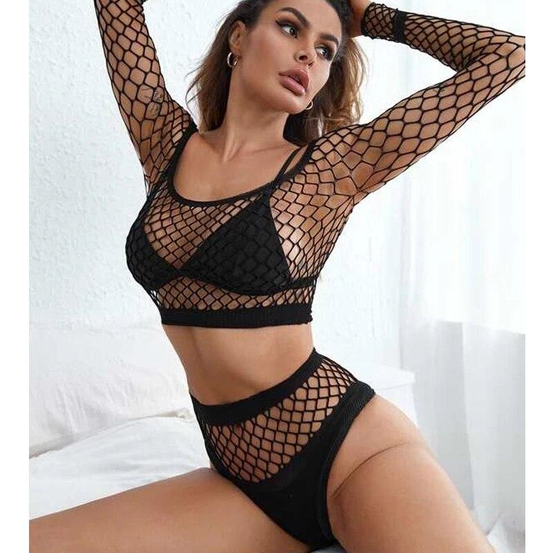 Sexy Bikini Cover Up Lace Bodysuit Women Teddy Set Bathing Suit Mesh Crochet Swimwear Long Sleeves See Through Beach Wear Qq538