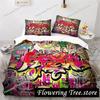 Graffiti Hip Hop Modern Street Art Bedding Set Boys Girls Twin Queen Size Duvet Cover Pillowcase Bed Kids Adult029