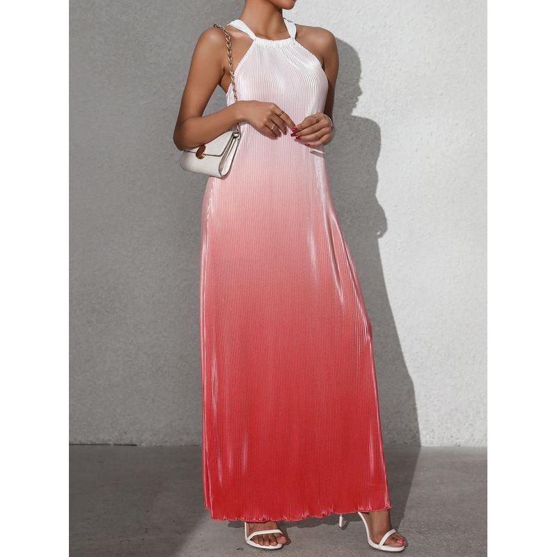 

Sexy Neck Hanging Dress Western Style New Fashion Sexy Hanging Neck Gradient Sleeveless Dress Red XL