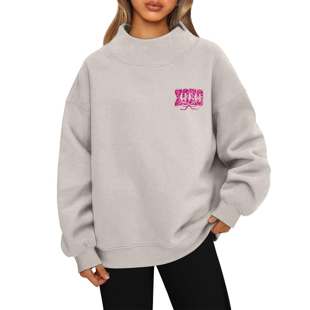 Dam Alla hjärtans dag Tryck Mode Lös Hög Krage Långärmad Enfärgad Sweatshirt Pullover