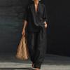Completi Estivi da Relax a 2 Pezzi per Donna con Scollo a V, Manica Corta e Pantaloni a Gamba Larga, Set Casual per Viaggi e Vacanze