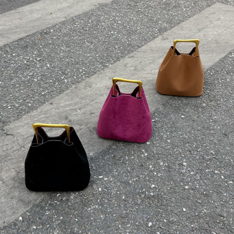 2025 Chic Designer Vintage Women Suede Frosted Leather Bucket Handbag Luxury Metal Handle Tote Bag Trendy Commuter Crossbody Bag