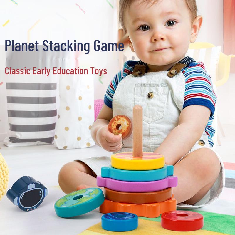 Children s Wooden Rainbow Planet Stacking Tower - Early Education Toy