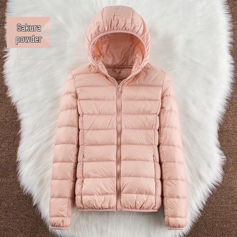 2026 Women's Lightweight Hooded Stand Collar Slim Down Jacket - Short Korean Style White Duck Outerwear