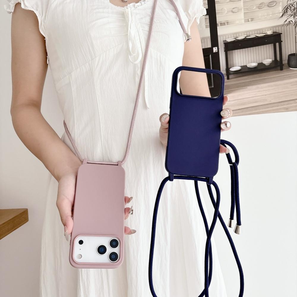 Matte Silicone Soft Case For iPhone 17 Pro Max Air 16 15 13 12 11 14 Plus Crossbody Lanyard Necklace Anti-Lost Cord Strap Cover