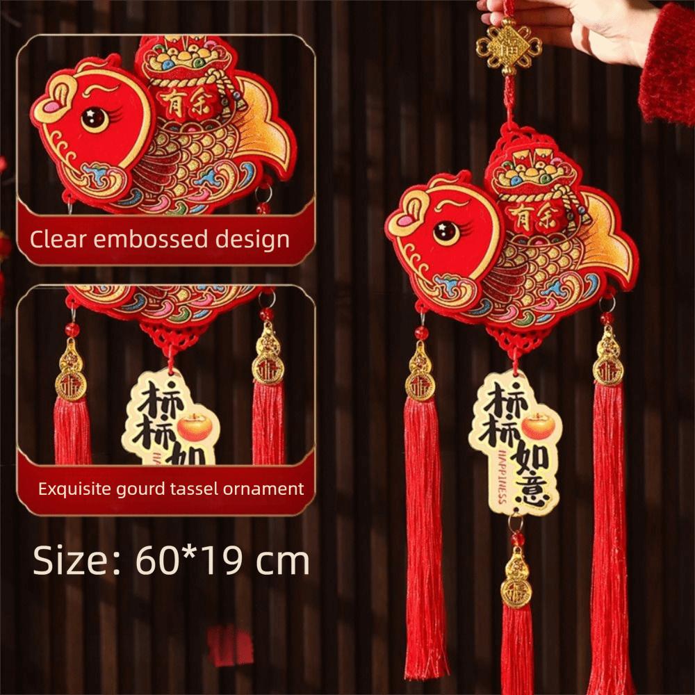 Gold Foil Embossing New Year Decorative Hangings with Tassel Chinese Style Festive Ornaments Bell Pendant