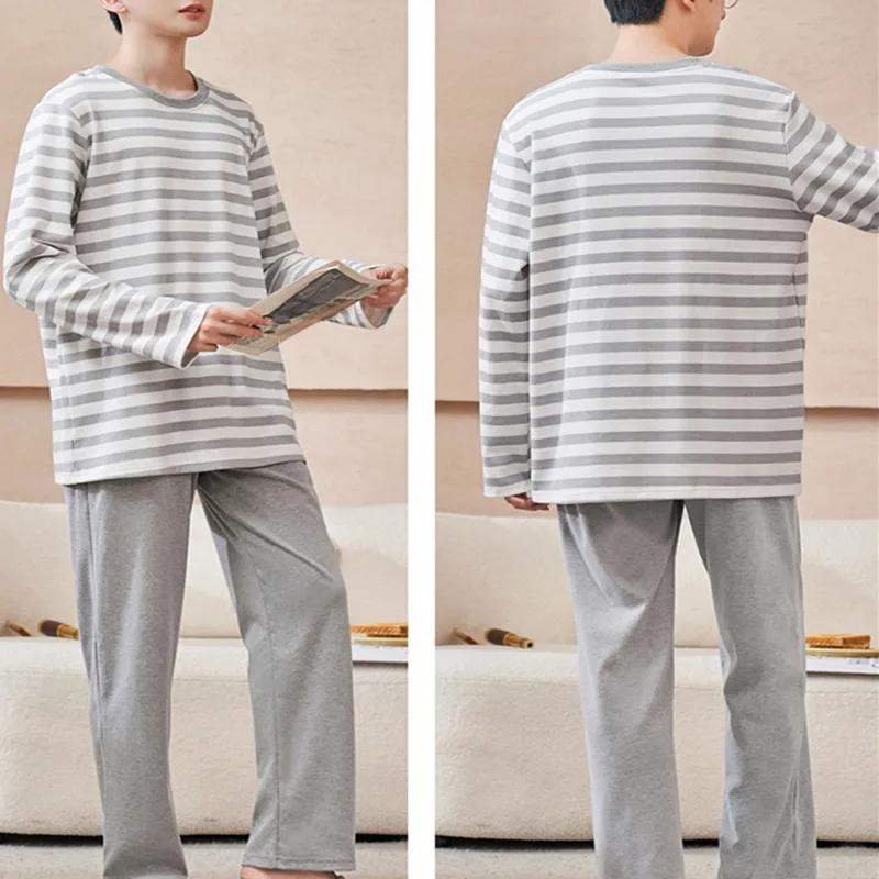 Paar Pyjama-Sets Damen Frühling Herbst Draußen Baumwolle Gestreift Langärmlig Homewear Herren Lässig Einfach Große Größe Loungewear